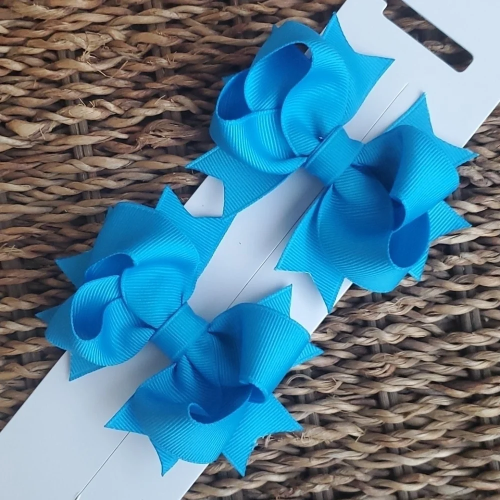 Shimmy Shimmy Island Blue Boutique Hair Bows Set of 2 NWT Made in USA